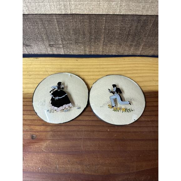 Peter Watson's Studio Convex Glass Reverse Back Painted Portraits Set of 2 - Picture 1 of 6